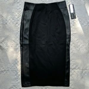 NWT Black Pencil Skirt with Faux Leather Detail